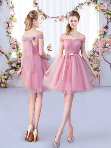 Decent Pink Sleeveless Tulle Lace Up Bridesmaid Dresses for Wedding Party
