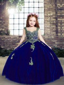 Low Price Floor Length Lace Up Little Girl Pageant Dress Royal Blue for Party and Military Ball and Wedding Party with A