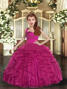 Ruffles Little Girl Pageant Dress Fuchsia Lace Up Sleeveless Floor Length