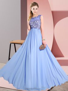 Floor Length Empire Sleeveless Lavender Bridesmaid Dress Backless