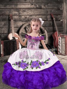 Sleeveless Lace Up Floor Length Beading and Embroidery and Ruffles Little Girls Pageant Gowns