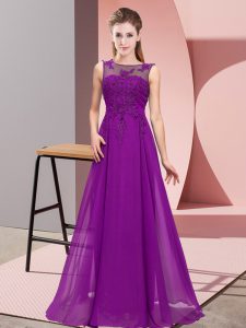Scoop Sleeveless Zipper Wedding Party Dress Purple Chiffon
