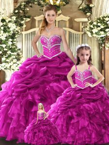 Fabulous Floor Length Fuchsia Ball Gown Prom Dress Sweetheart Sleeveless Lace Up