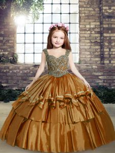 Straps Sleeveless Lace Up Pageant Dresses Brown Taffeta