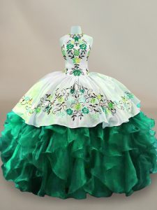 Elegant Floor Length Dark Green Sweet 16 Dresses Organza Sleeveless Embroidery
