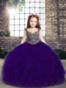 Purple Pageant Gowns Party and Military Ball and Wedding Party with Beading Straps Sleeveless Lace Up