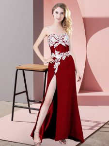 Elegant Red Sleeveless Lace and Appliques Floor Length Prom Evening Gown