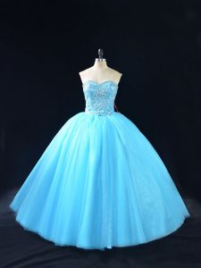 Sweet Baby Blue Vestidos de Quinceanera Sweet 16 and Quinceanera with Beading Sweetheart Sleeveless Lace Up