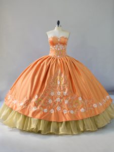 Chic Orange Ball Gowns Embroidery and Ruffled Layers Quinceanera Gowns Lace Up Satin and Organza Sleeveless Floor Length