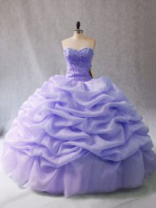 Latest Lavender Organza Lace Up 15th Birthday Dress Sleeveless Beading and Pick Ups