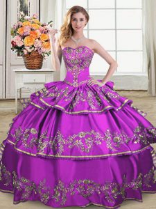 Popular Sweetheart Sleeveless Lace Up Quinceanera Gowns Purple Organza
