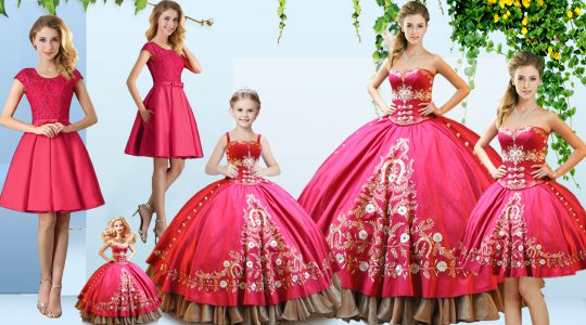 Stylish Hot Pink Satin Lace Up Sweetheart Sleeveless Floor Length Sweet 16 Dress Embroidery