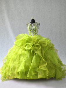 Custom Fit Yellow Green Sleeveless Organza Lace Up Sweet 16 Quinceanera Dress for Sweet 16 and Quinceanera