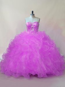 Lilac Sweetheart Neckline Beading and Ruffles Sweet 16 Dresses Sleeveless Lace Up