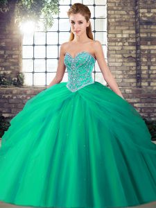 Superior Sweetheart Sleeveless Tulle Quinceanera Gowns Beading and Pick Ups Brush Train Lace Up