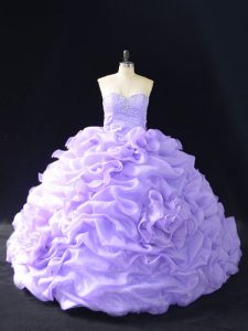 Edgy Lavender Quinceanera Gown Sweet 16 and Quinceanera with Beading and Pick Ups and Hand Made Flower Sweetheart Sleeve
