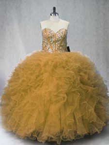 Olive Green Sweetheart Neckline Beading and Ruffles Quinceanera Gowns Sleeveless Lace Up