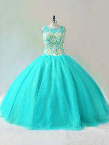 Spectacular Tulle Sleeveless Floor Length Quinceanera Dresses and Beading