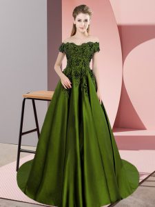 Glamorous Ball Gowns Quinceanera Dresses Olive Green Off The Shoulder Satin Sleeveless Floor Length Zipper