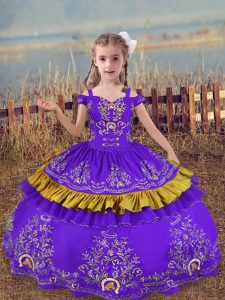 Custom Made Lavender Girls Pageant Dresses Wedding Party with Beading and Embroidery Off The Shoulder Sleeveless Lace Up