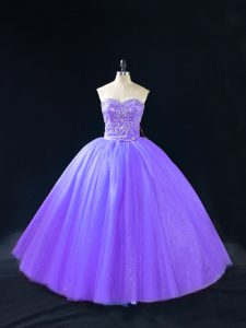 Adorable Floor Length Lavender Quinceanera Dresses Sweetheart Sleeveless Lace Up