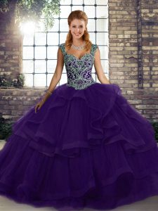 Fashion Tulle Sleeveless Floor Length Quinceanera Dress and Beading and Ruffles