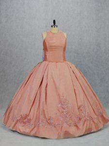 Dramatic Peach Sweet 16 Quinceanera Dress Sweet 16 and Quinceanera with Embroidery Scoop Sleeveless Zipper
