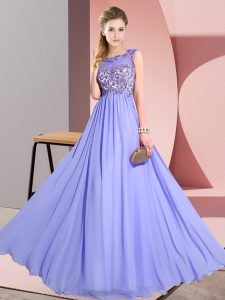Nice Lavender Bridesmaids Dress Wedding Party with Beading and Appliques Scoop Sleeveless Backless
