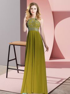 Beading Evening Dress Olive Green Backless Sleeveless Floor Length
