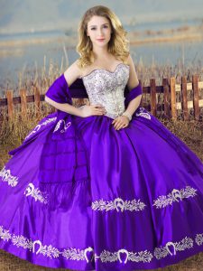 Fantastic Beading and Embroidery Quinceanera Dress Eggplant Purple Lace Up Sleeveless Floor Length