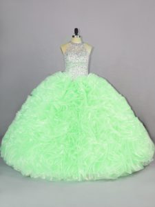 Scoop Neckline Beading and Ruffles Quinceanera Gown Sleeveless Lace Up