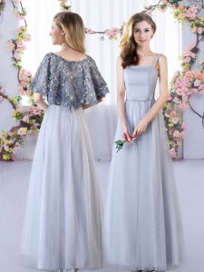 Grey Wedding Guest Dresses Wedding Party with Appliques Straps Sleeveless Lace Up