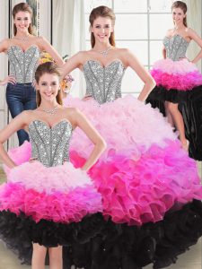 Colorful Floor Length Lace Up Quinceanera Dress Multi-color for Sweet 16 and Quinceanera with Beading and Ruffles