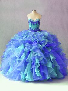 Glamorous Ball Gowns Quinceanera Dress Multi-color Sweetheart Organza Sleeveless Floor Length Lace Up