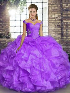Top Selling Lavender Lace Up Off The Shoulder Beading and Ruffles Vestidos de Quinceanera Organza Sleeveless