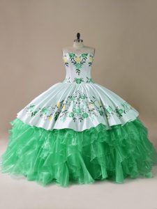 Best Sweetheart Sleeveless Sweet 16 Dresses Brush Train Embroidery Green Organza