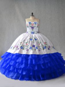 Royal Blue Lace Up Sweet 16 Dress Embroidery and Ruffled Layers Sleeveless