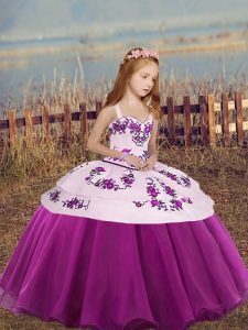 Lovely Fuchsia Ball Gowns Organza Straps Sleeveless Embroidery High Low Lace Up Girls Pageant Dresses