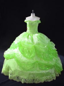 Fancy Organza Off The Shoulder Sleeveless Lace Up Beading and Appliques and Pick Ups 15 Quinceanera Dress in