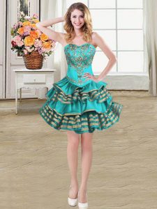 Ball Gowns Homecoming Dress Aqua Blue Sweetheart Taffeta Sleeveless Mini Length Lace Up