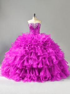Customized Sleeveless Beading and Ruffles and Sequins Lace Up 15th Birthday Dress