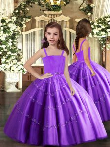 Glorious Purple Sleeveless Beading Floor Length Child Pageant Dress