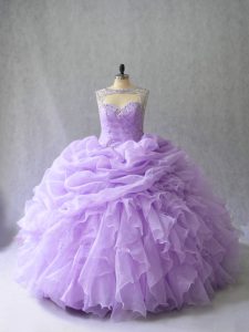 Fine Lavender 15 Quinceanera Dress Scoop Sleeveless Brush Train Lace Up
