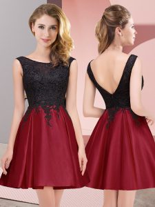 Wine Red Sleeveless Lace Mini Length Dama Dress