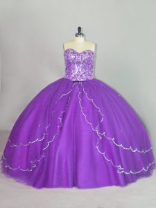 Purple Sleeveless Brush Train Beading and Sequins Sweet 16 Dress