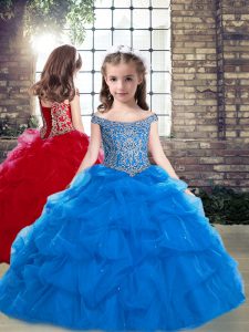 Discount Blue Lace Up Child Pageant Dress Beading Sleeveless Floor Length