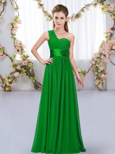 Belt Bridesmaid Dress Dark Green Lace Up Sleeveless Floor Length
