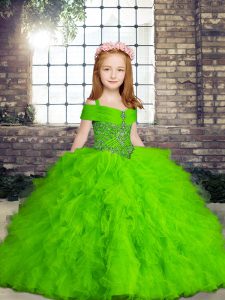 Ball Gowns Custom Made Pageant Dress Straps Tulle Sleeveless Floor Length Lace Up