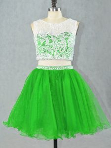 Discount Green Zipper Scoop Lace and Appliques Prom Gown Organza Sleeveless