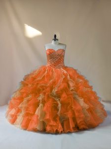 Amazing Sweetheart Sleeveless Lace Up Quince Ball Gowns Multi-color Organza